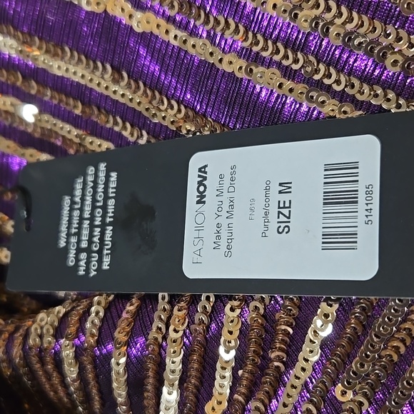 Fashion Nova Sequin Maxi Dress Size -M Color- Purple/Gold Combo - Picture 12 of 12
